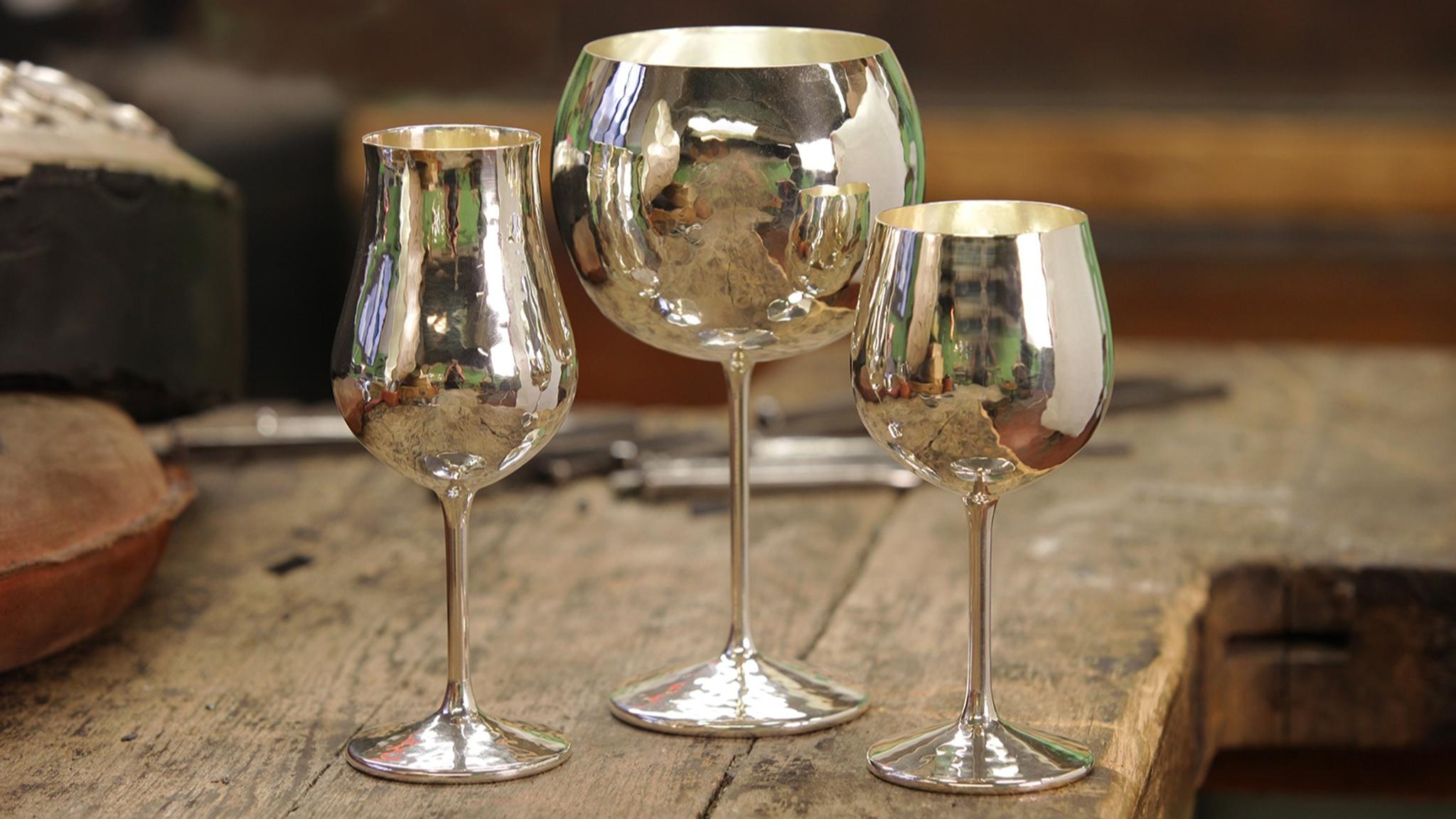 Silver wine goblets made by brandimarte