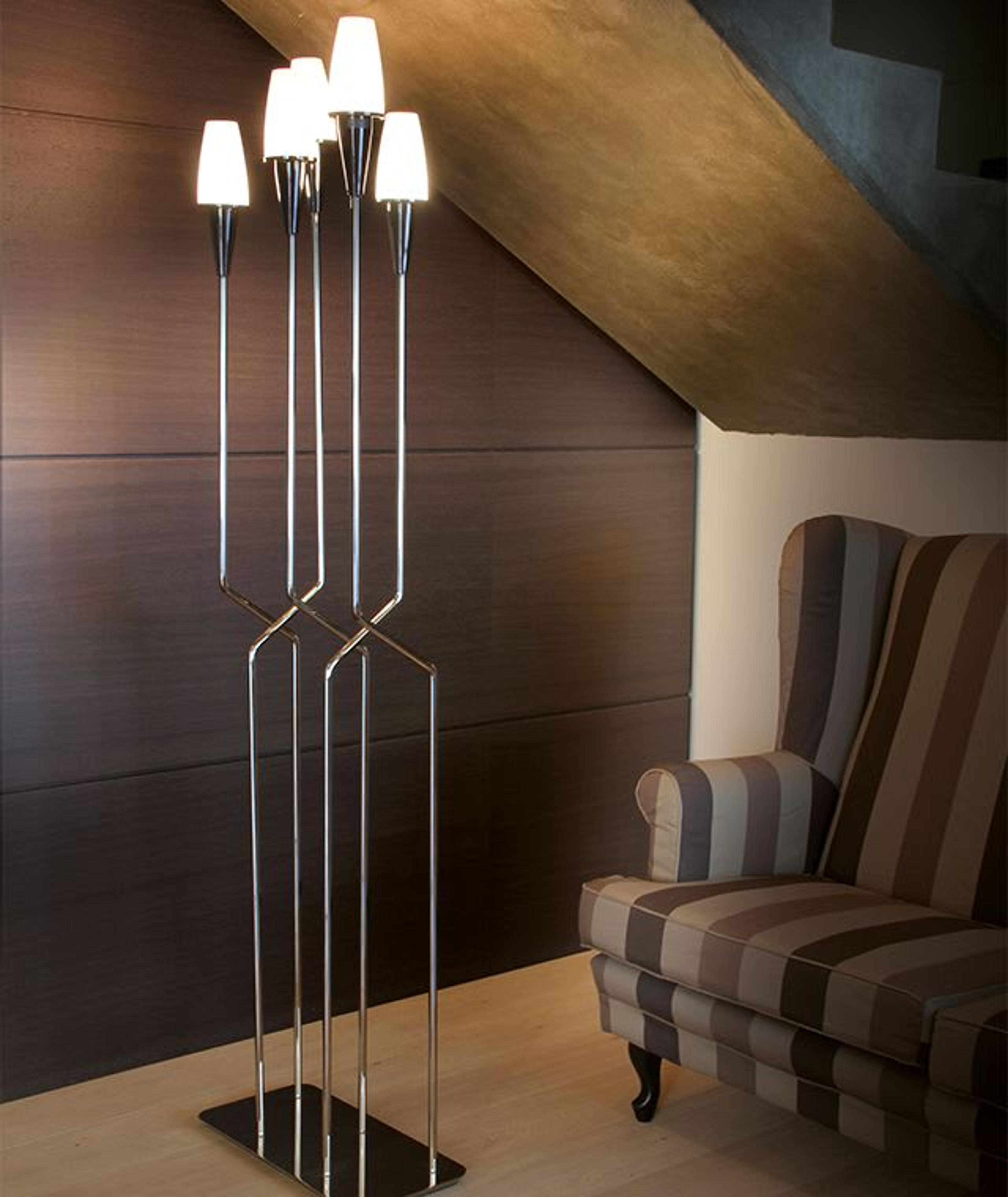 Gio 5 Light Chrome Floor Lamp by Roberto Lazzeroni