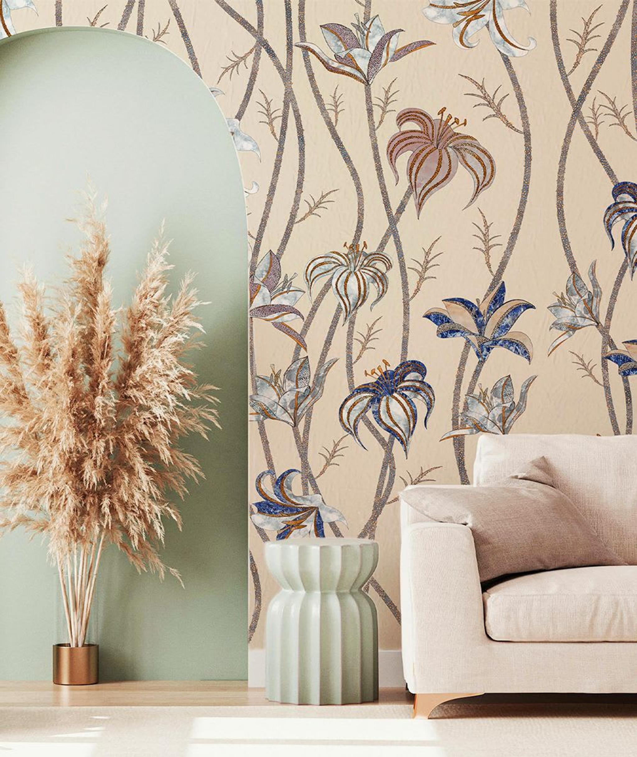 MaVoix Caffelatte Wallpaper studded with elegant tiger lilies 