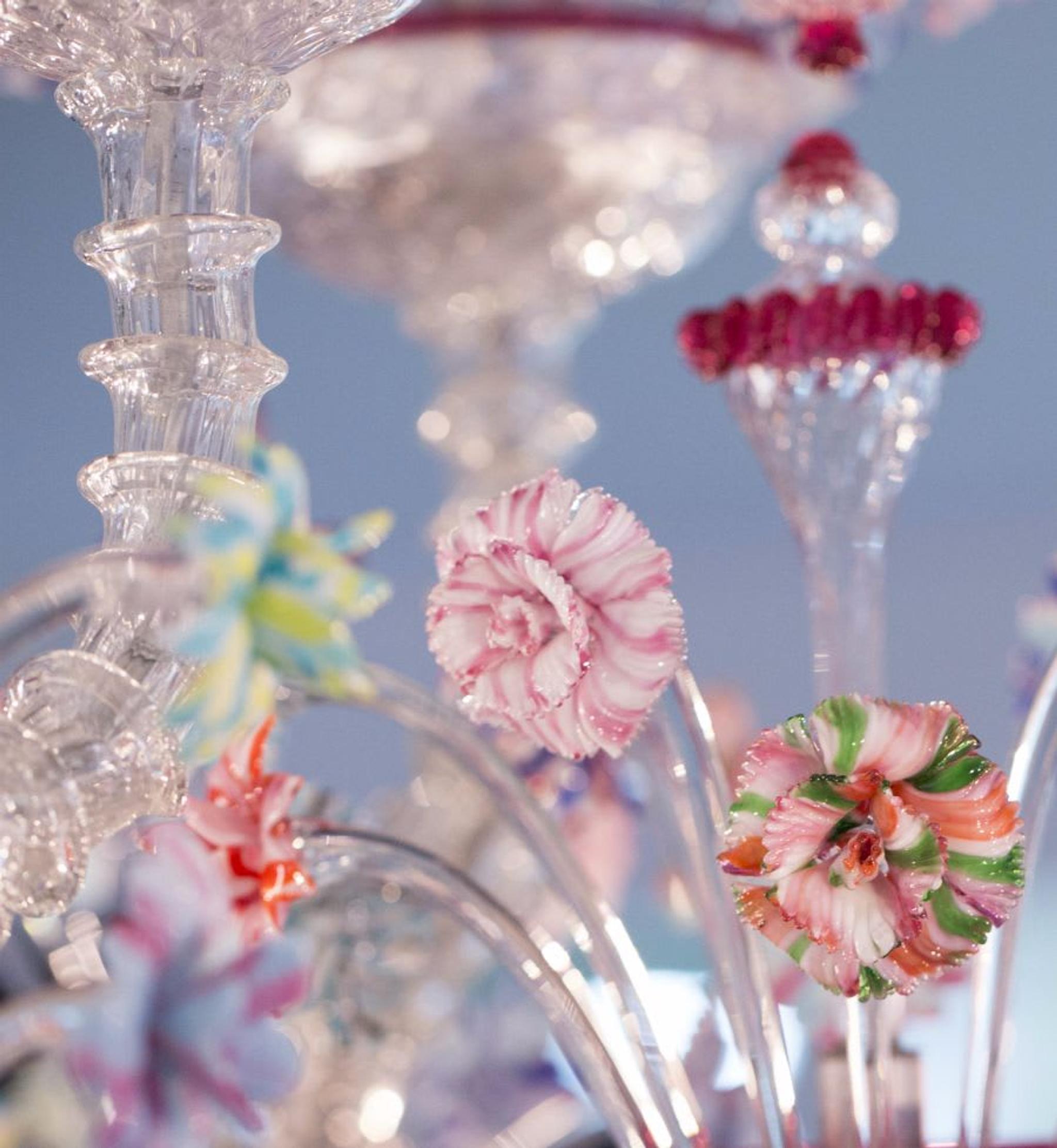 Details of the precious Rezzonico Murano Glass Chandelier by Striulli