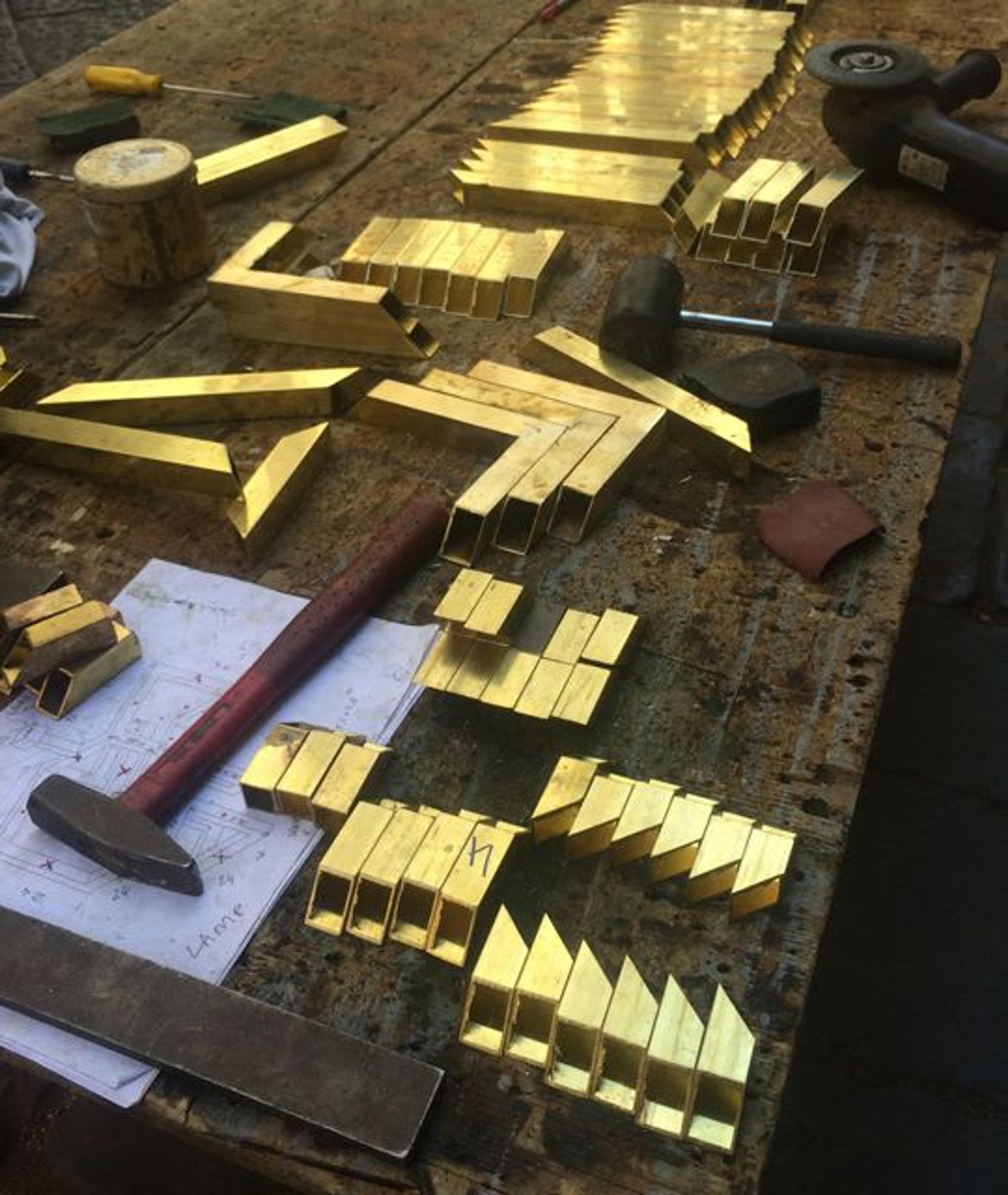Brass components at Francesco Della Femina workshop