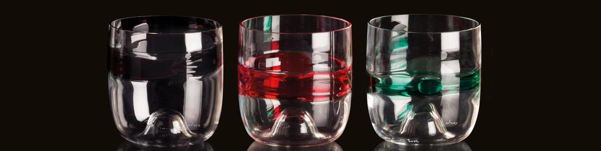 Parigi Set of 6 Etchhed Red & Transparent Stem Water Glasses Vanessa  Cavallaro
