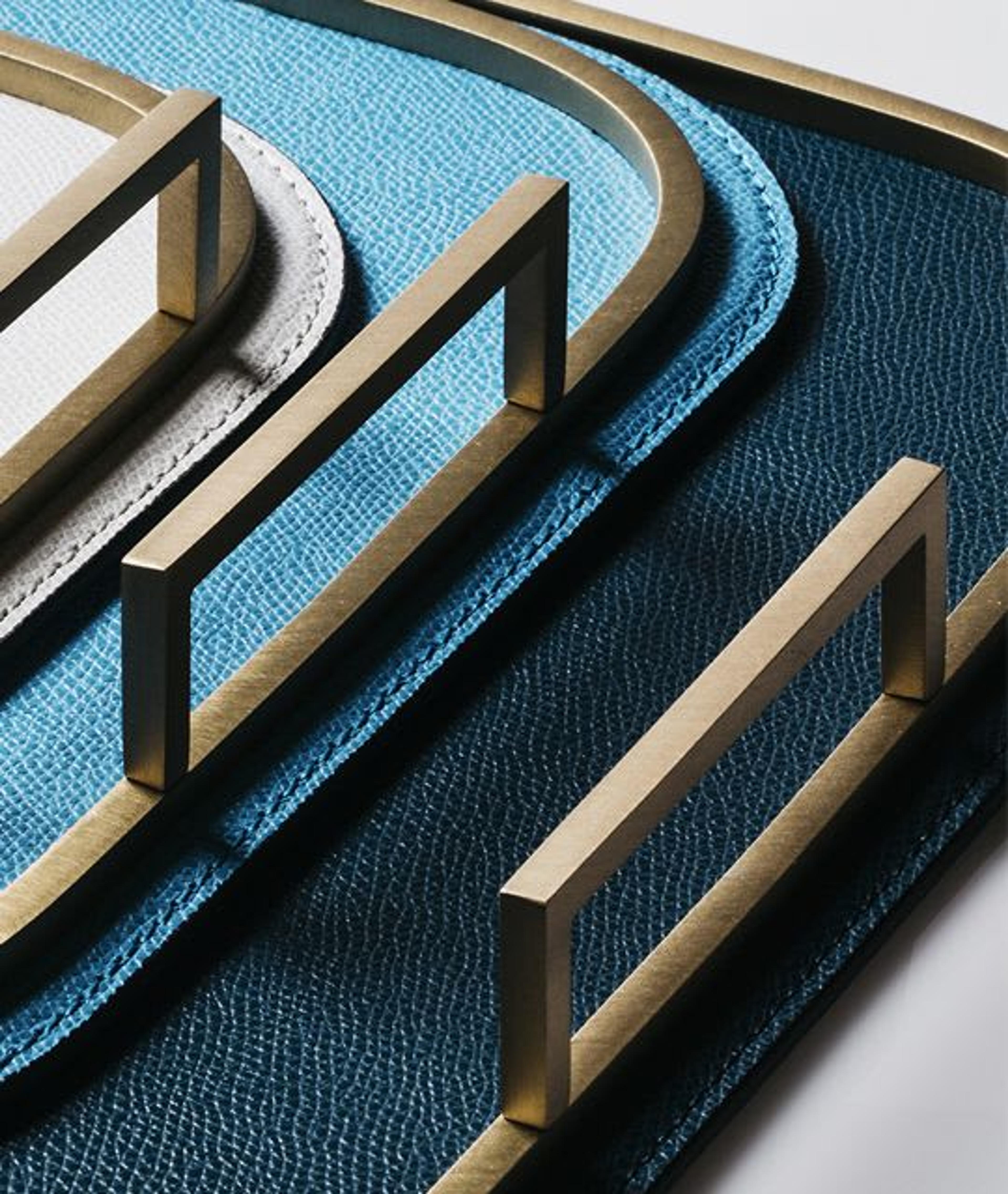 Elegant Bellini square trays in leather and brass by Giobagnara