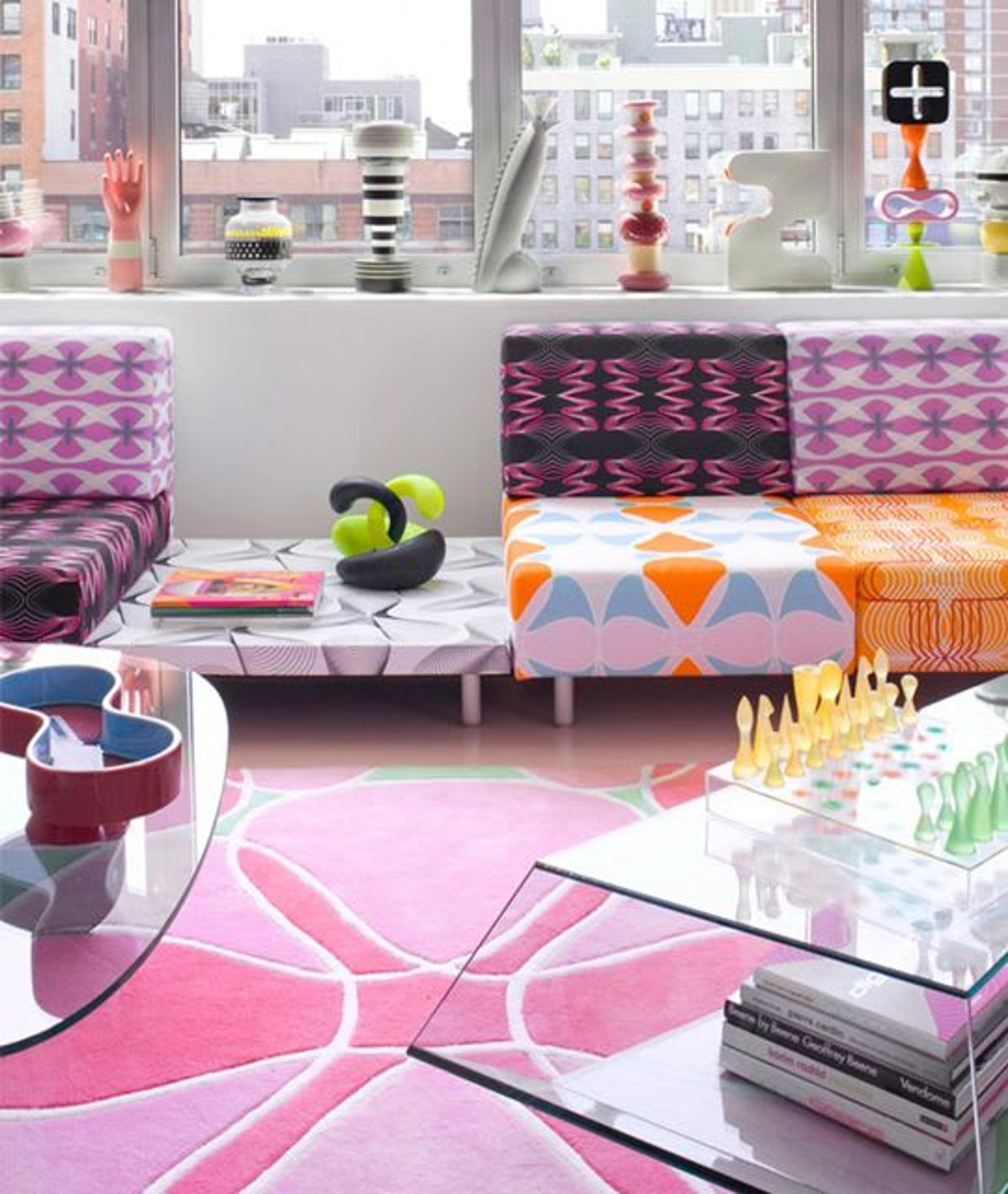 Karim Rashid New York Loft featuring Bitossi Ceramiche ceramic totems and vases.