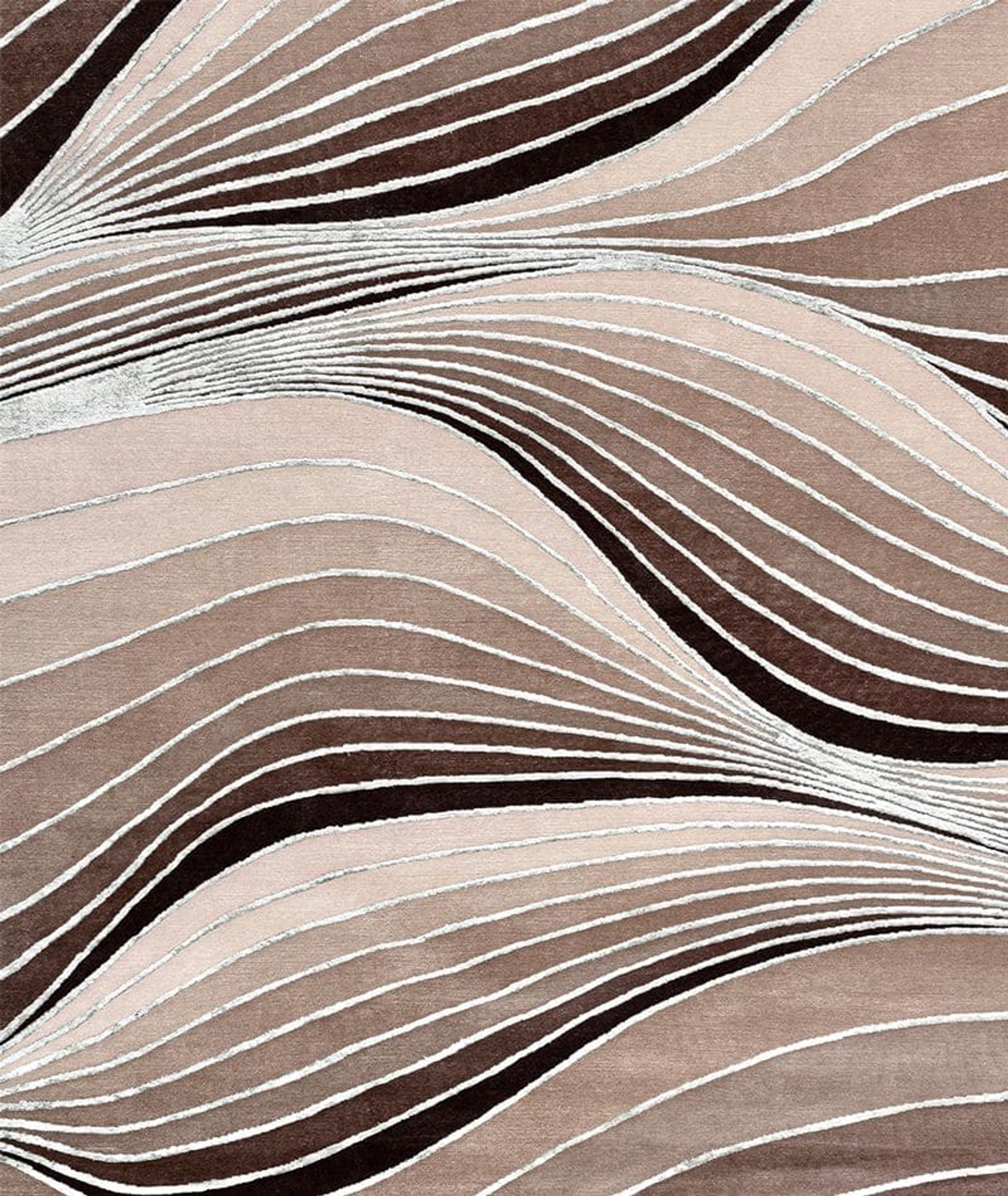 Un macrodetalle del sinuoso diseño de la alfombra Distorsion, de Studio Marco Piva.