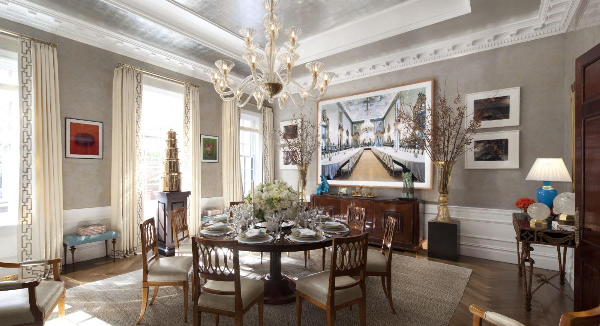 Kips Bay property dining room exquisitely decorated by ​Cullman & Kravis by mixing antiques with contemporary accents and home decor pieces.