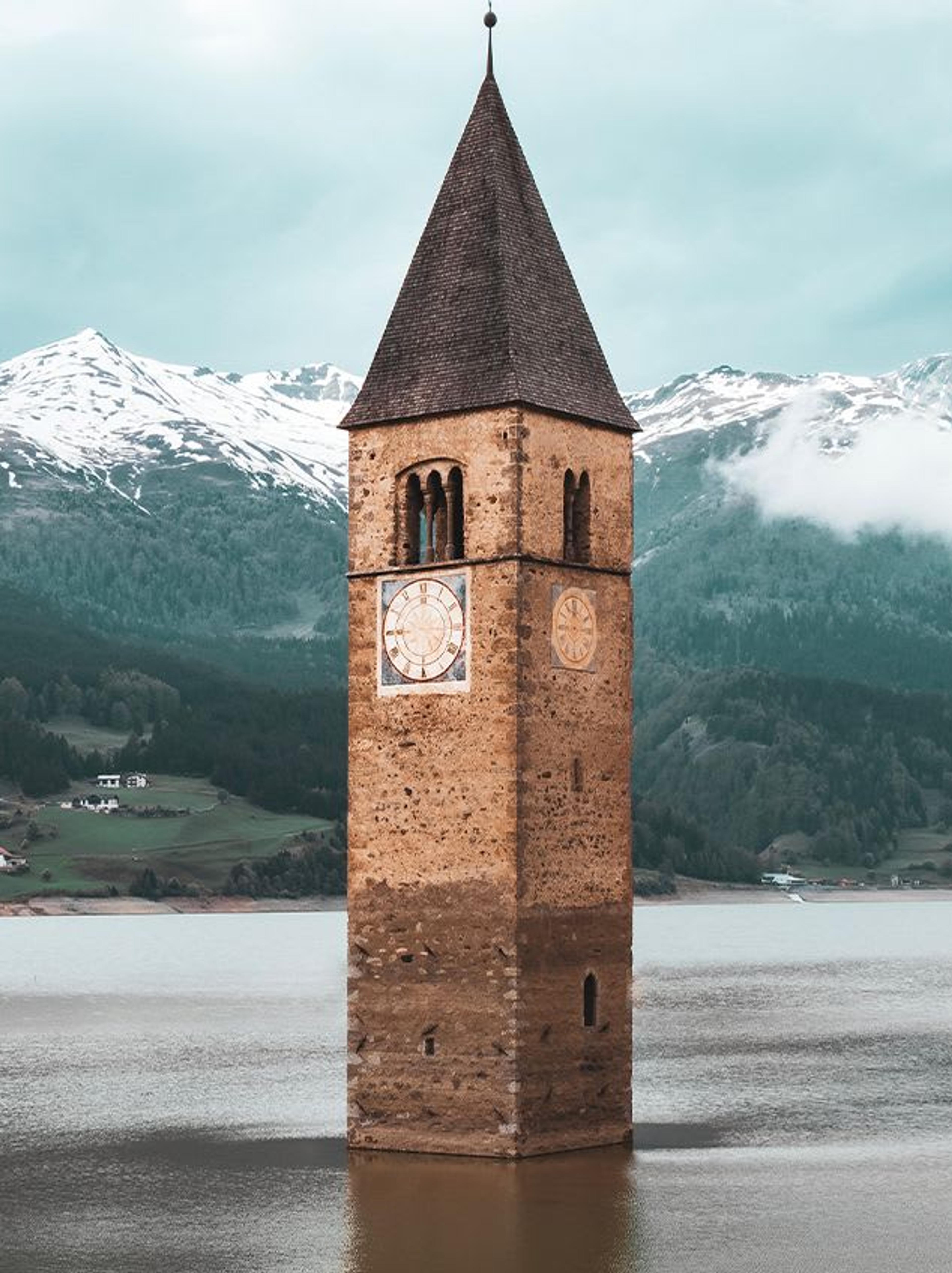 Sunken Church in Reschensee Lake