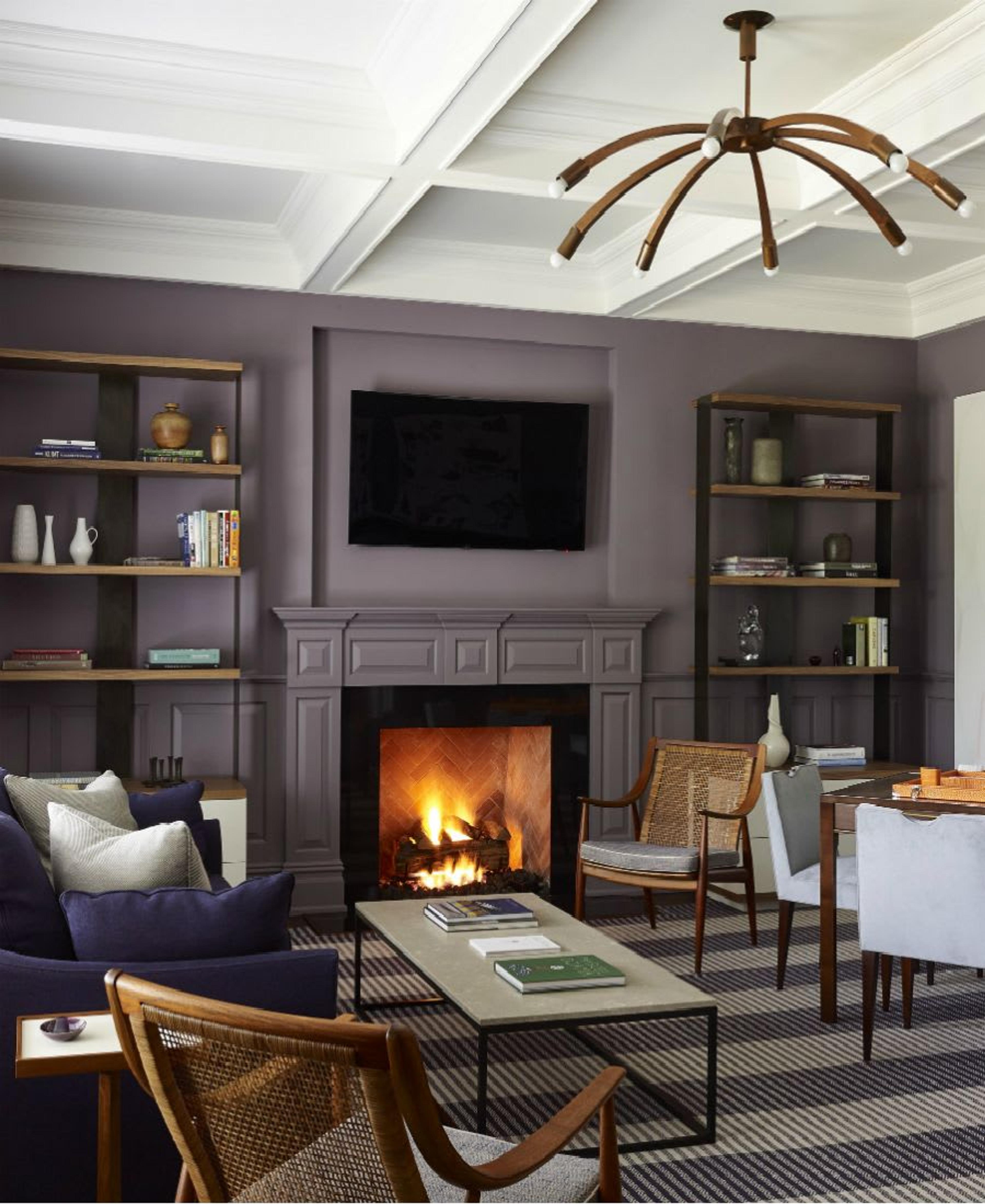 Bridgehampton New York home library and fireplace by Timothy Brown