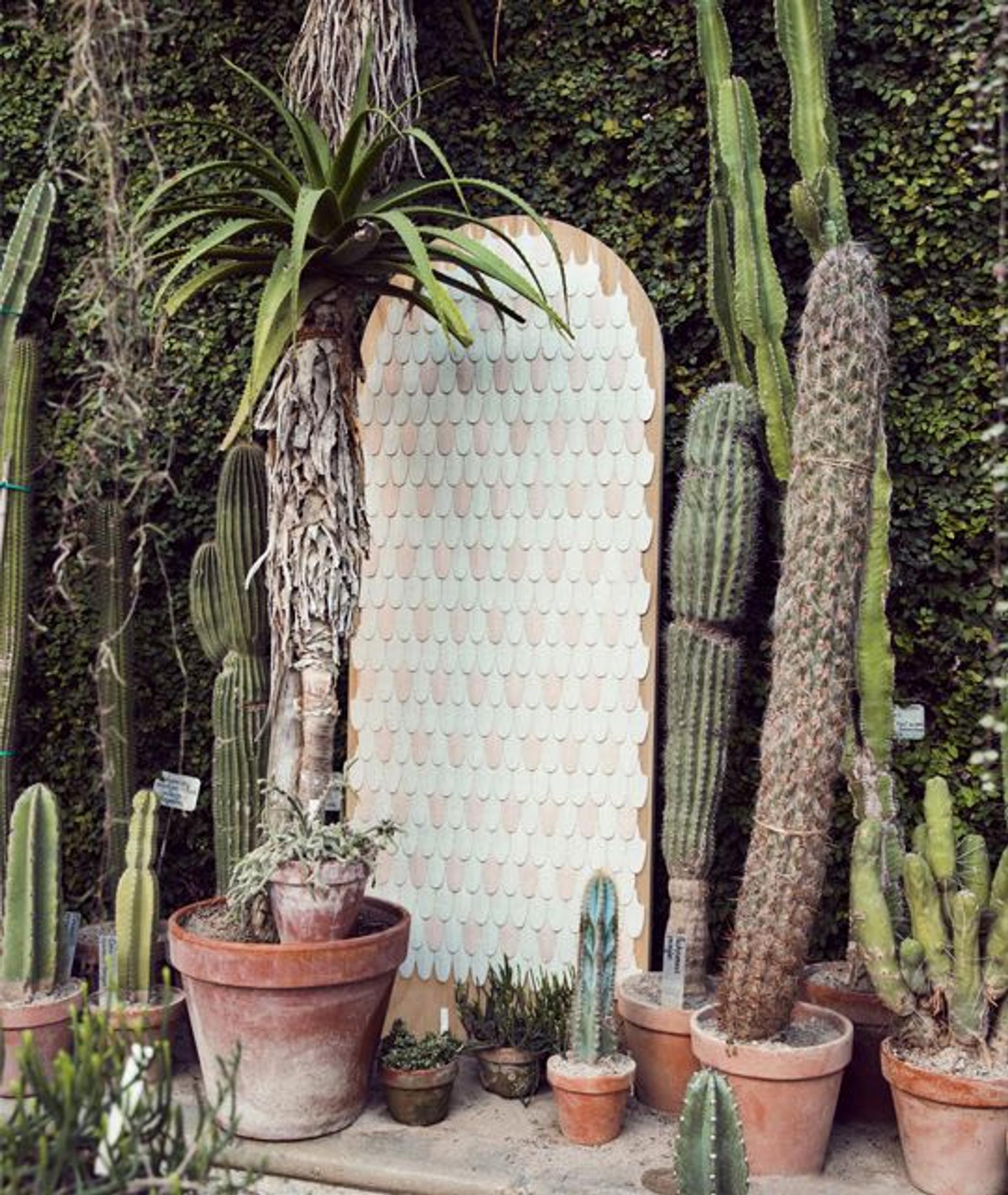 Pink and white plumage ceramic mosaics by BottegaNove