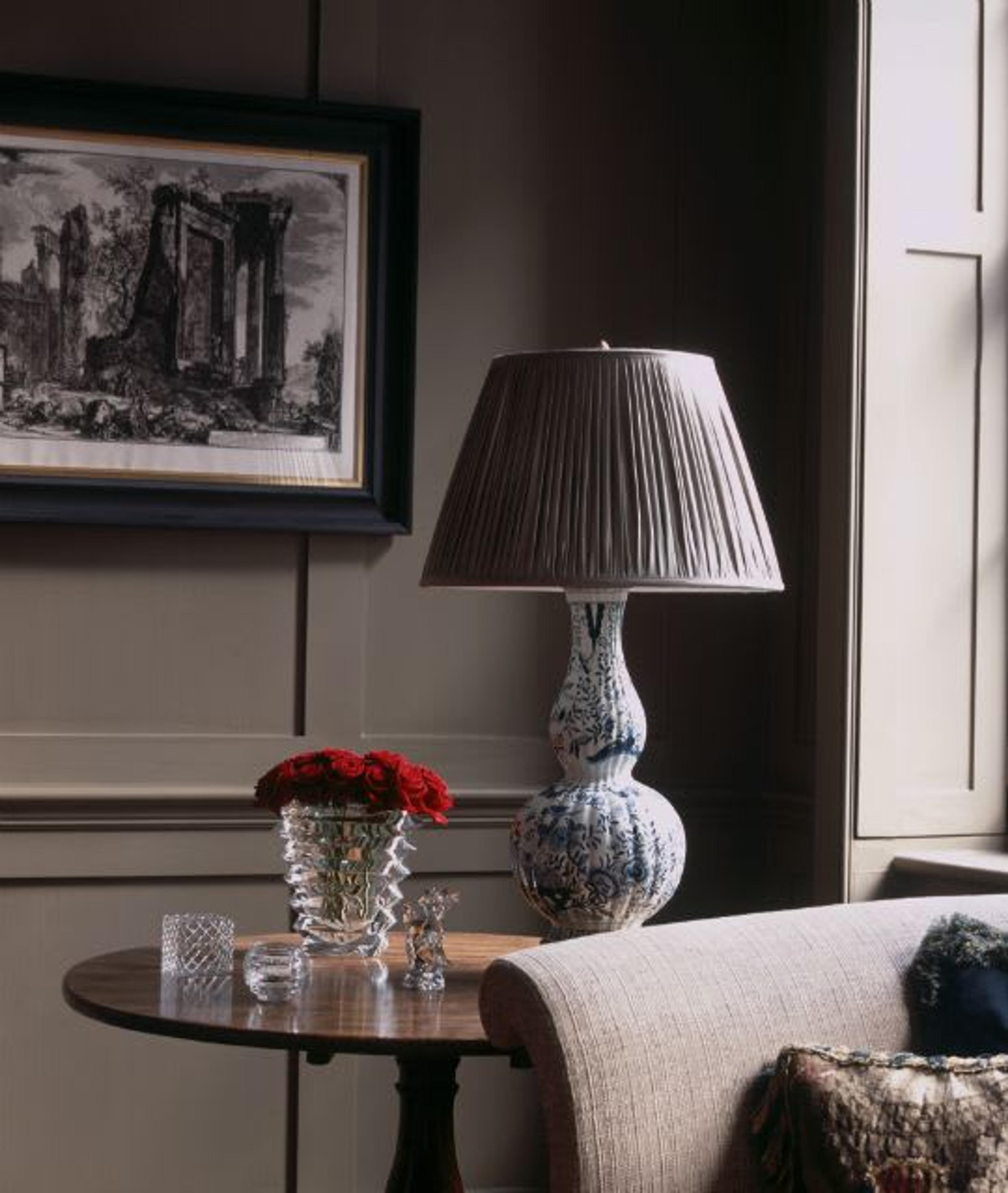 Side Table styled with crystal objects and a porcelain table lamp