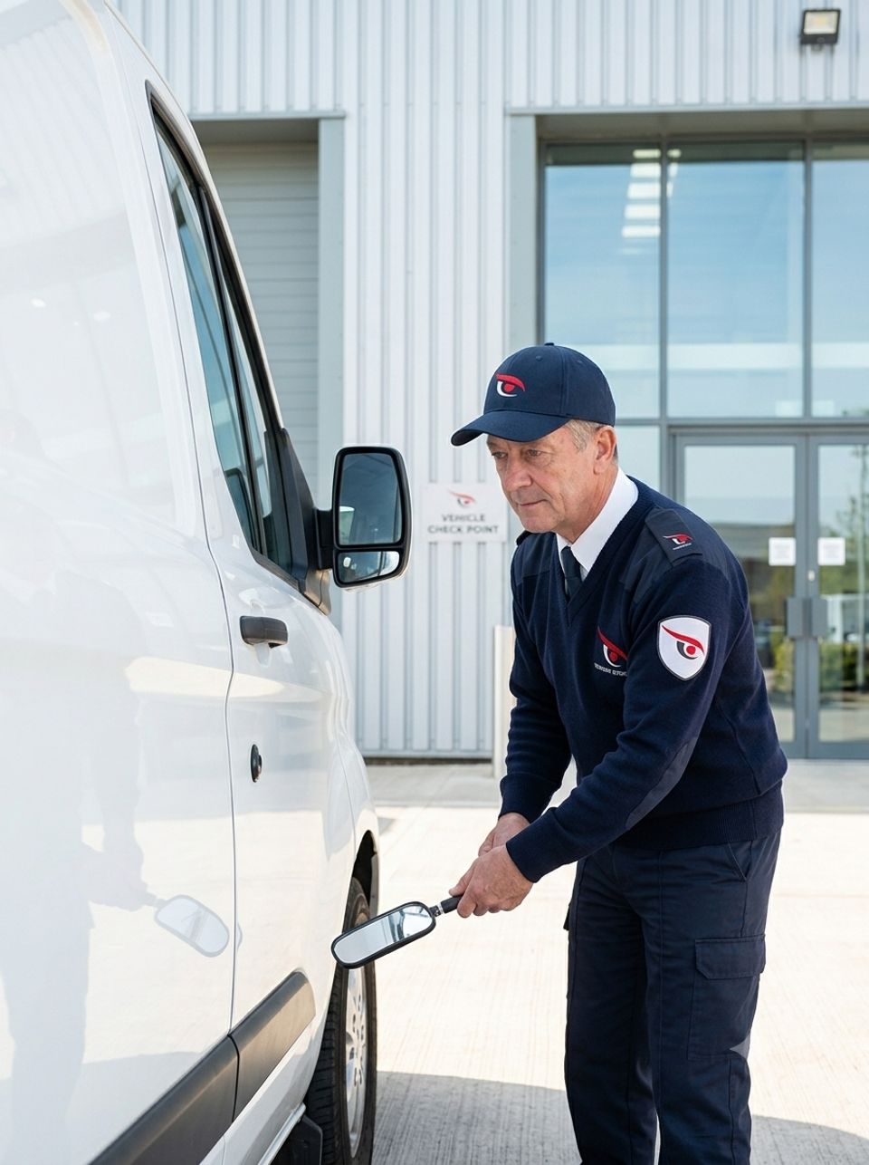 Patrol officer checking the door of a vehicle during a site visit