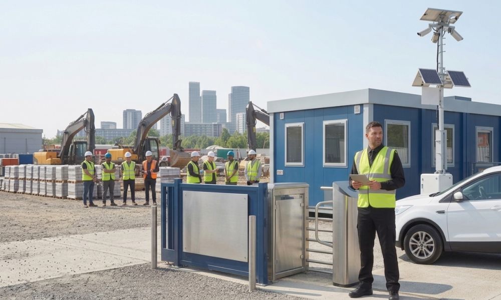 Temporary turnstile access point at a construction site entrance