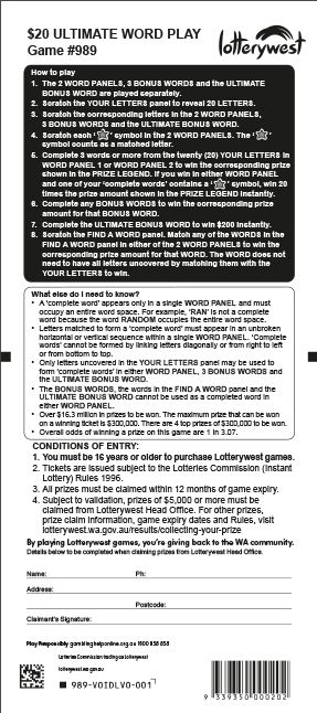$20 Ultimate Word Play back ticket preview