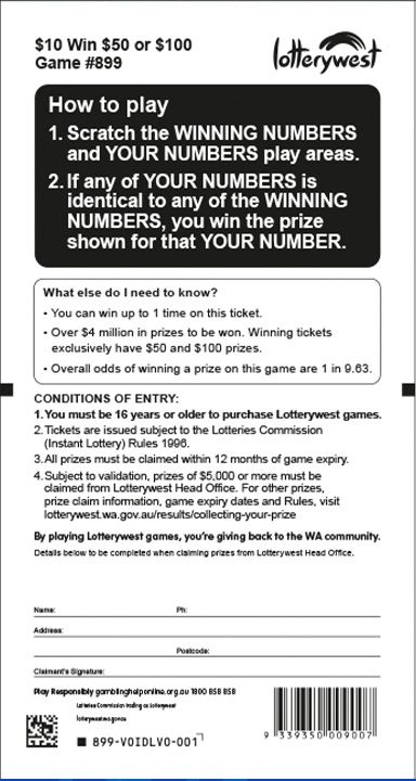 $10 Win $50 or $100 back ticket preview
