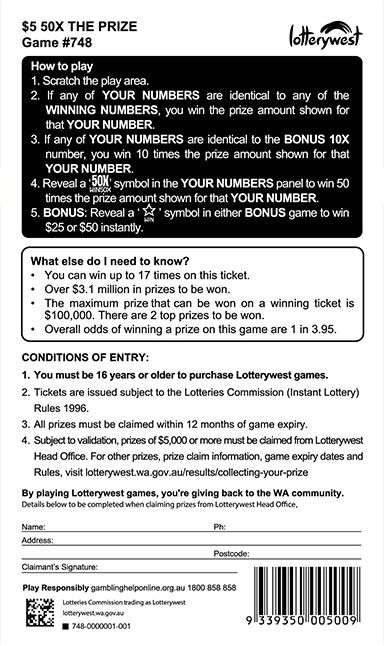 $5 50X The Prize back ticket preview
