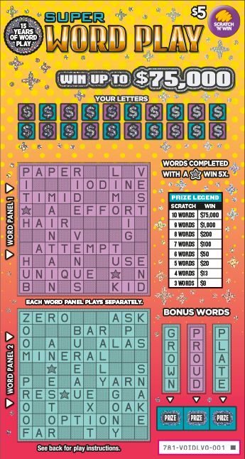 $5 Super Word Play front ticket preview