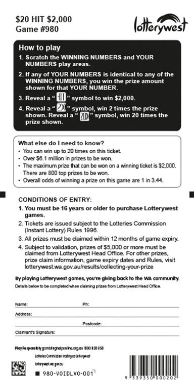 $20 HIT $2000 back ticket preview