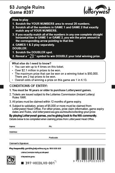 $3 Jungle Ruins back ticket preview