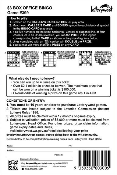 $3 Box Office Bingo back ticket preview