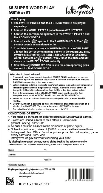 $5 Super Word Play back ticket preview