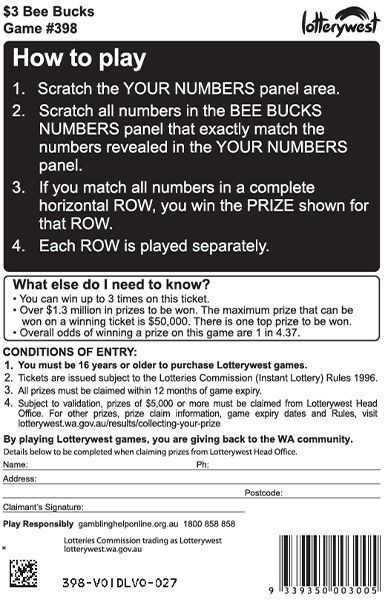 $3 Bee Bucks back ticket preview