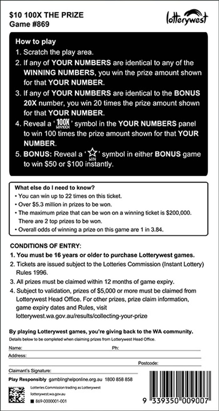 $10 100X The Prize back ticket preview