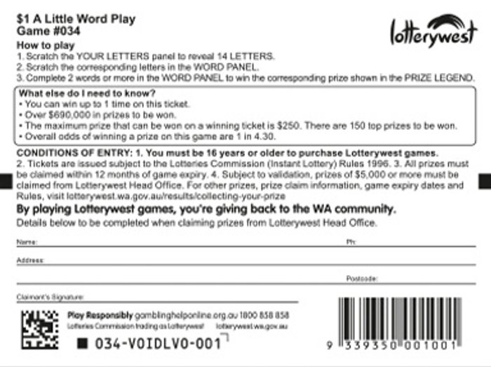 $1 A Little Word Play back ticket preview