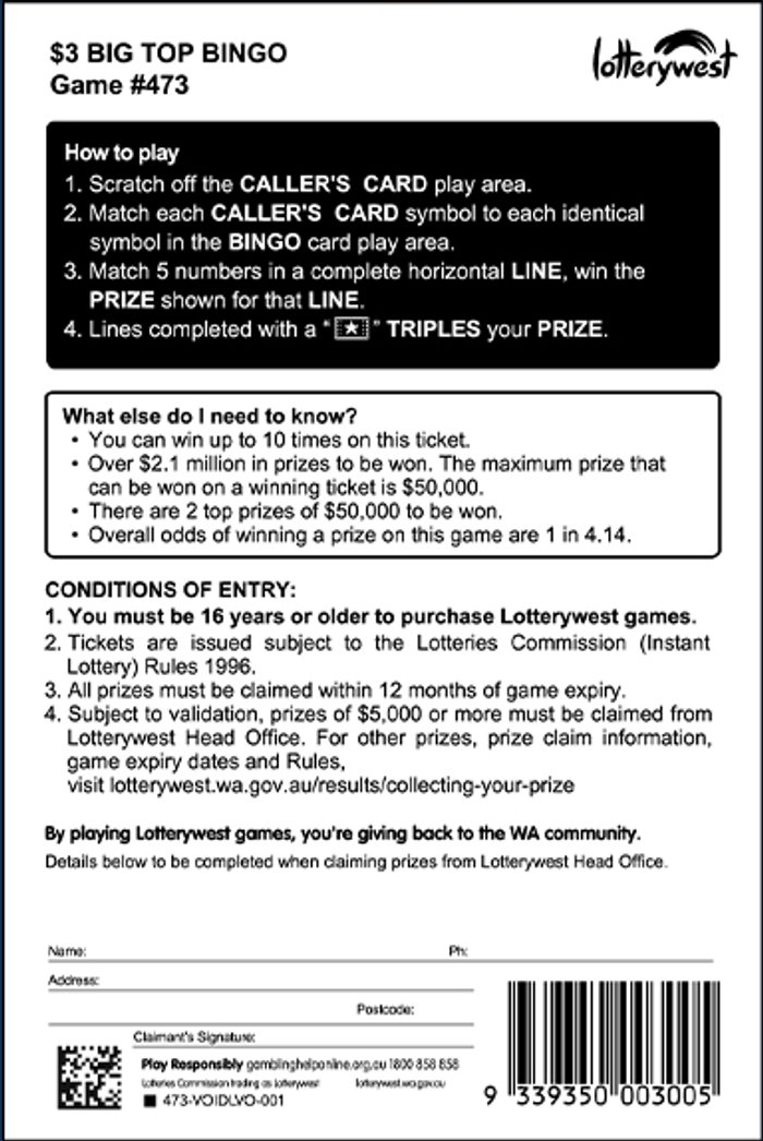 Big Top Bingo back ticket preview