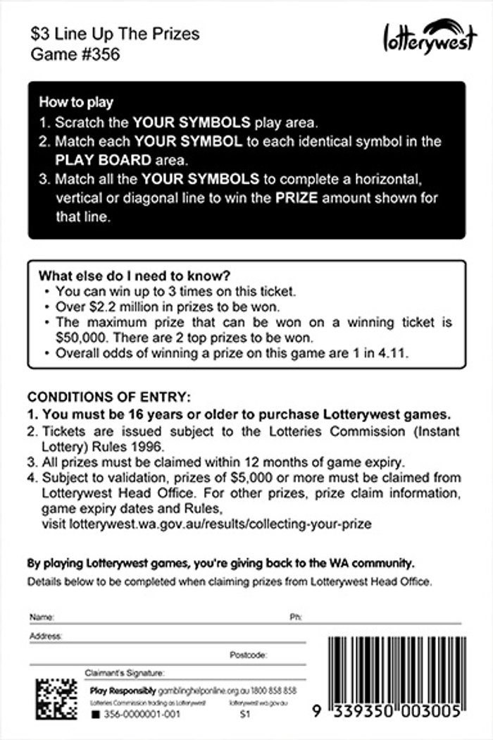 $3 Line Up The Prizes back ticket preview