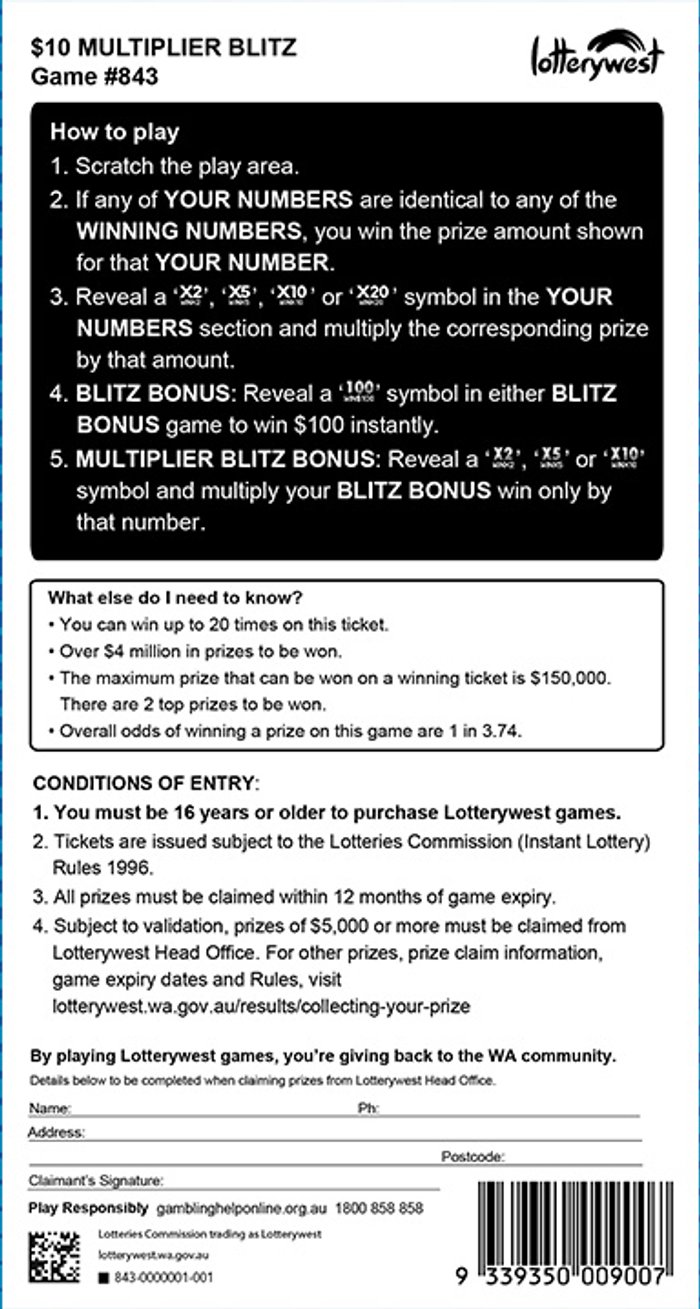 $10 Multiplier Blitz back ticket preview