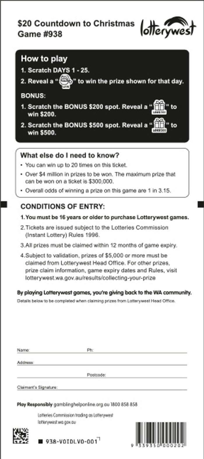 $20 Countdown to Christmas front ticket preview