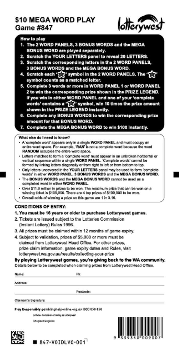 Mega Word Play back ticket preview