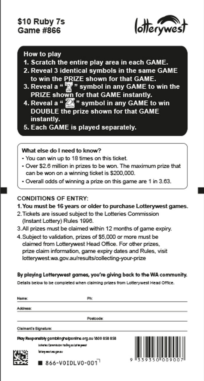 $10 Ruby 7s back ticket preview