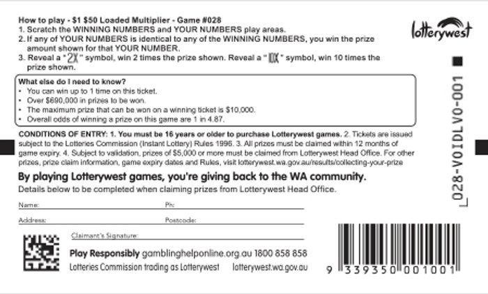 $50 Loaded Multiplier back ticket preview