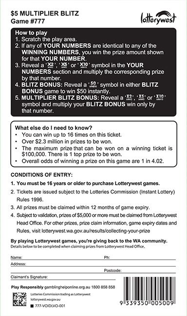 $5 Multiplier Blitz back ticket preview