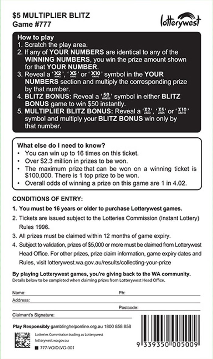 $5 Multiplier Blitz back ticket preview