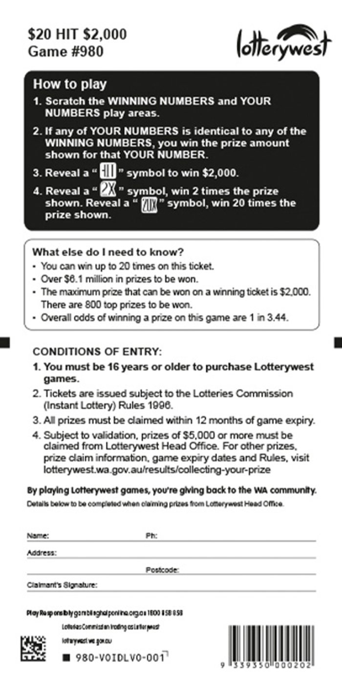 $20 HIT $2000 back ticket preview