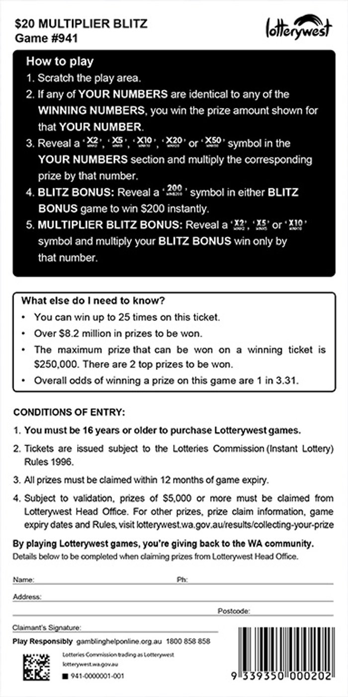 $20 Multiplier Blitz back ticket preview