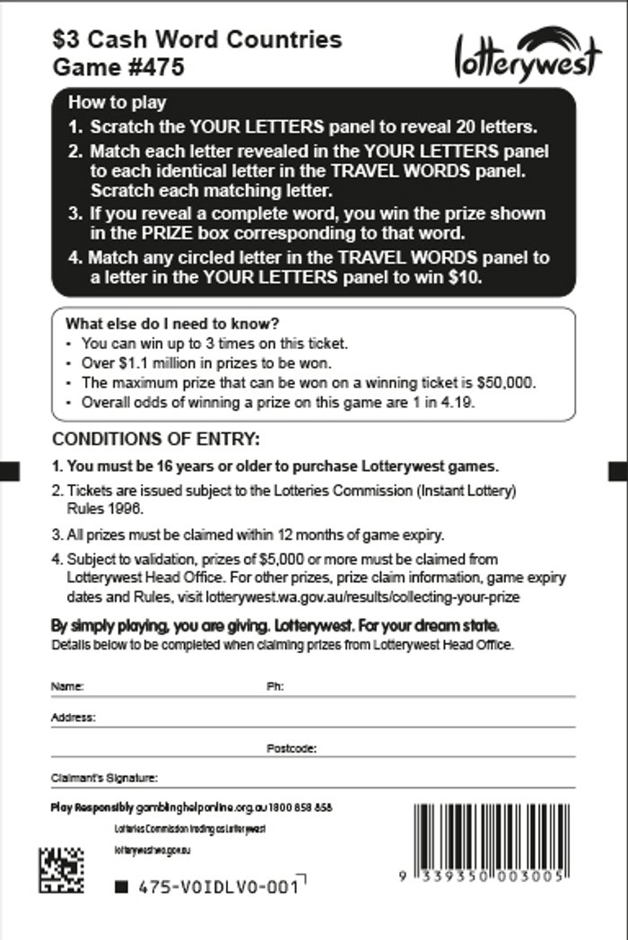 Cash Word Countries back ticket preview