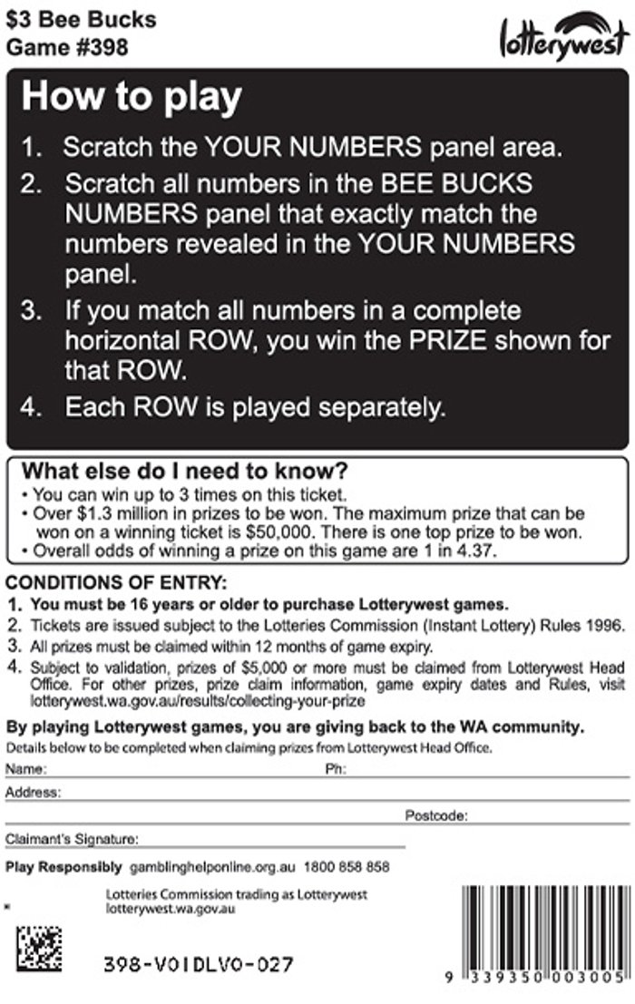 $3 Bee Bucks back ticket preview