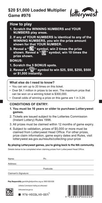 $1,000 Loaded Multiplier back ticket preview