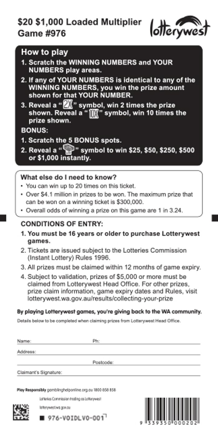 $1,000 Loaded Multiplier back ticket preview