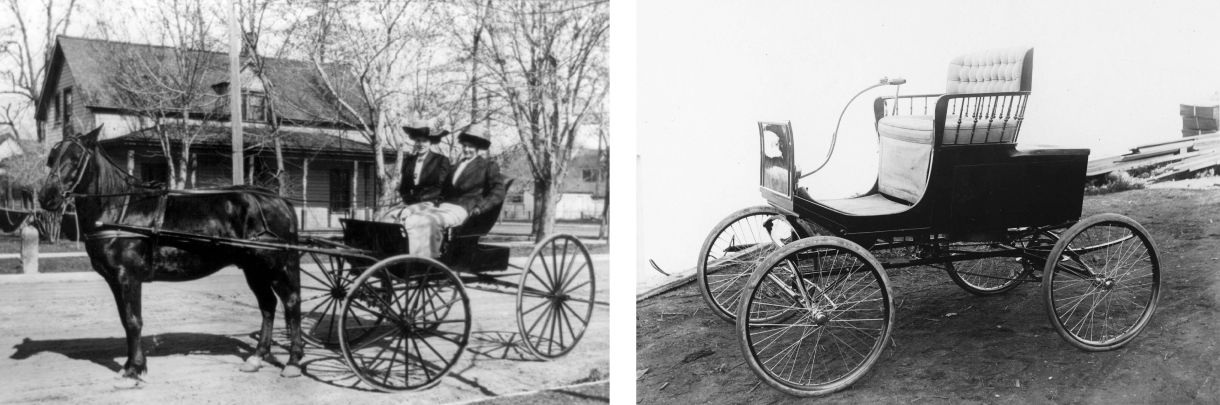 Image comparing horse-drawn carriage to early automobile