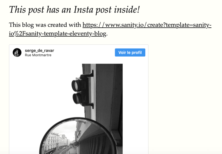 A blog post with an Instagram embed