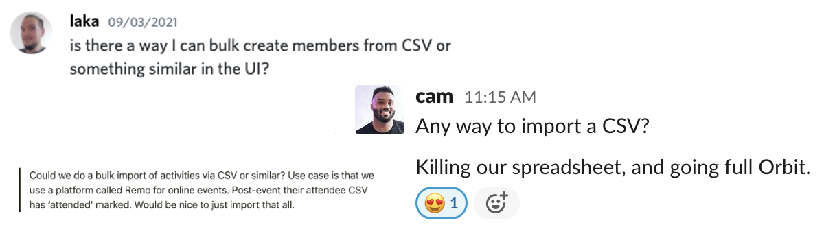 CSV import support requests