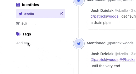 Animation of adding a tag to a member profile in Orbit