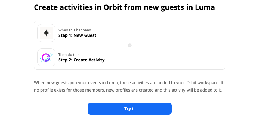 Getting starting using our Luma and Orbit Zapier template