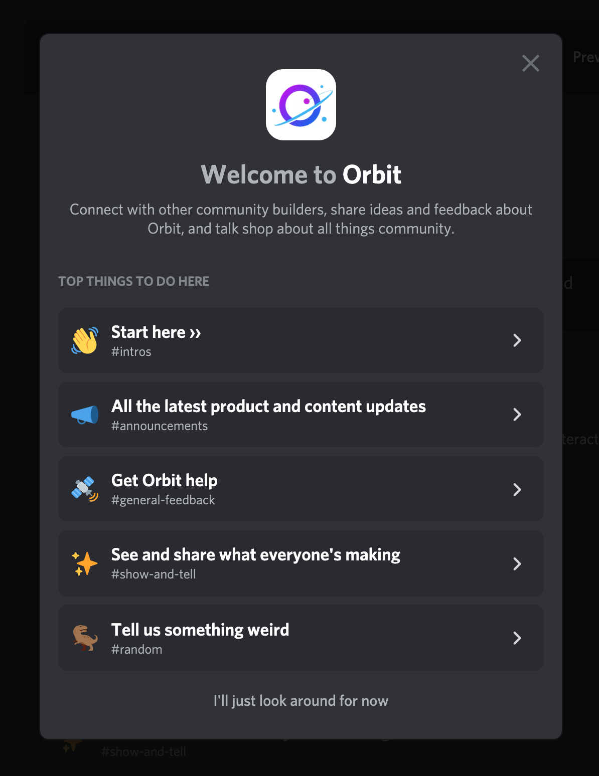 Screenshot of the Orbit Discord Welcome Message