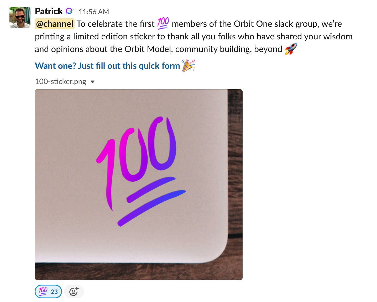 Photo of a sticker of the 100 emoji