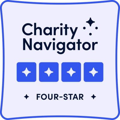 Charity Navigator 4-star badge, links to charitynavigator.org